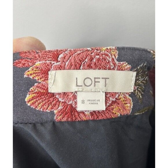 LOFT Floral Blue Pink Tapestry Pencil Spring Skirt Size 8 - Picture 9 of 11